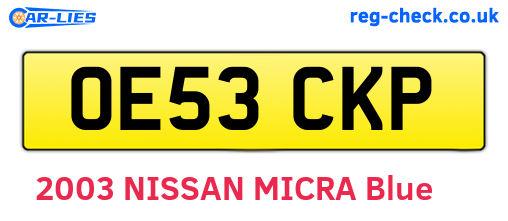 OE53CKP are the vehicle registration plates.