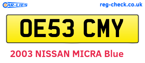 OE53CMY are the vehicle registration plates.