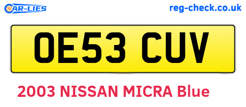 OE53CUV are the vehicle registration plates.