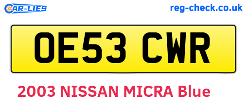 OE53CWR are the vehicle registration plates.