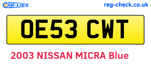 OE53CWT are the vehicle registration plates.