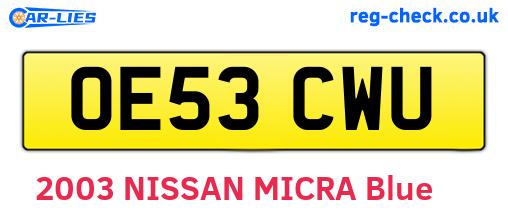 OE53CWU are the vehicle registration plates.