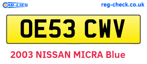 OE53CWV are the vehicle registration plates.