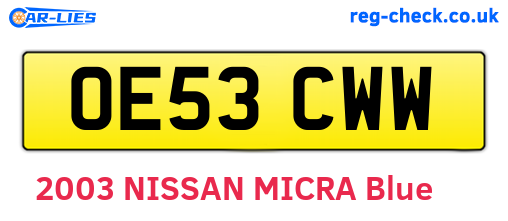 OE53CWW are the vehicle registration plates.