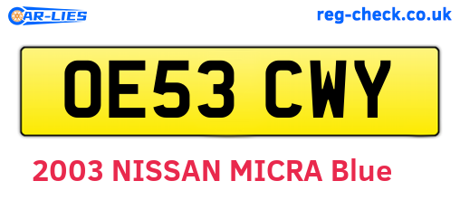 OE53CWY are the vehicle registration plates.