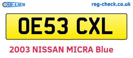 OE53CXL are the vehicle registration plates.