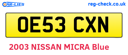 OE53CXN are the vehicle registration plates.