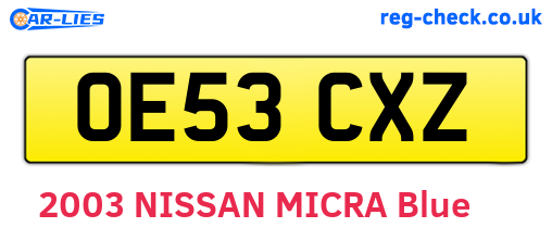 OE53CXZ are the vehicle registration plates.