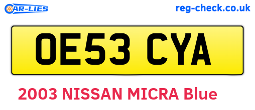 OE53CYA are the vehicle registration plates.