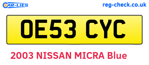 OE53CYC are the vehicle registration plates.