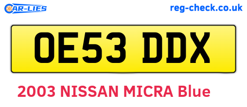 OE53DDX are the vehicle registration plates.
