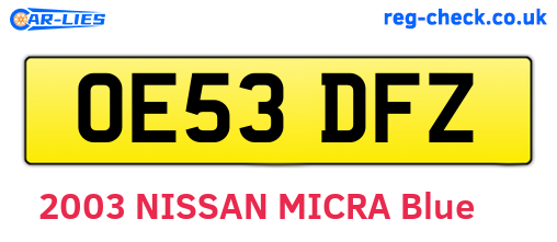 OE53DFZ are the vehicle registration plates.