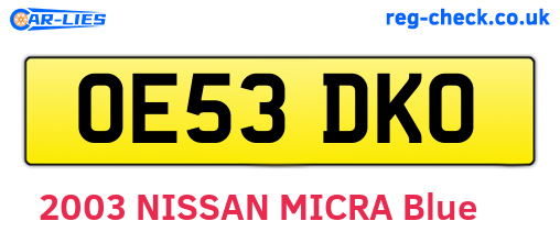 OE53DKO are the vehicle registration plates.