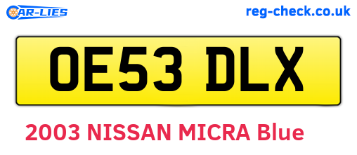 OE53DLX are the vehicle registration plates.