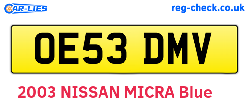 OE53DMV are the vehicle registration plates.