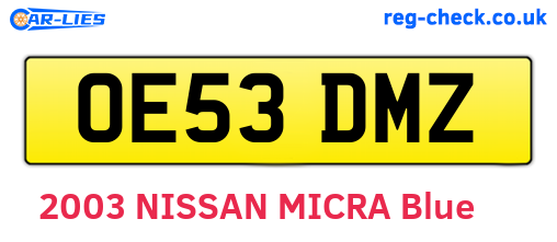 OE53DMZ are the vehicle registration plates.