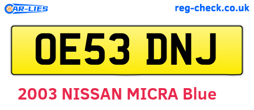 OE53DNJ are the vehicle registration plates.