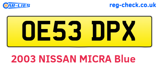 OE53DPX are the vehicle registration plates.