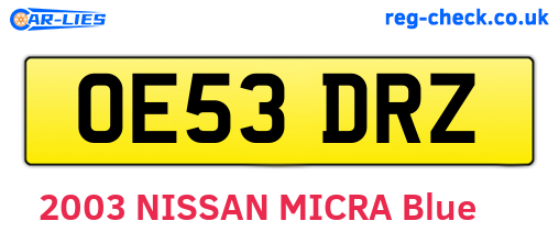 OE53DRZ are the vehicle registration plates.