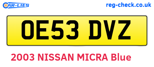 OE53DVZ are the vehicle registration plates.