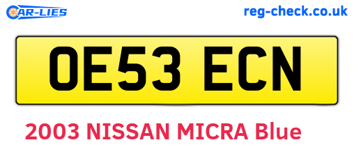 OE53ECN are the vehicle registration plates.