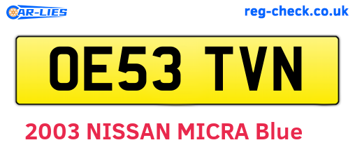 OE53TVN are the vehicle registration plates.