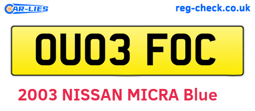 OU03FOC are the vehicle registration plates.