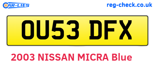 OU53DFX are the vehicle registration plates.