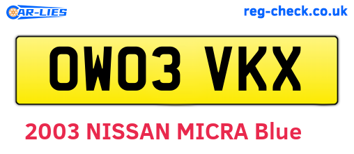OW03VKX are the vehicle registration plates.