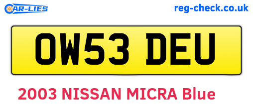OW53DEU are the vehicle registration plates.