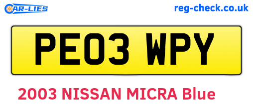 PE03WPY are the vehicle registration plates.