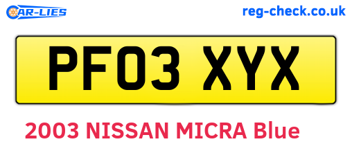 PF03XYX are the vehicle registration plates.