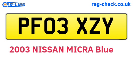 PF03XZY are the vehicle registration plates.