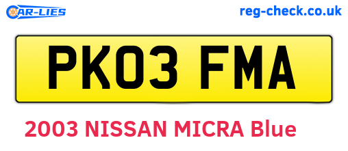 PK03FMA are the vehicle registration plates.