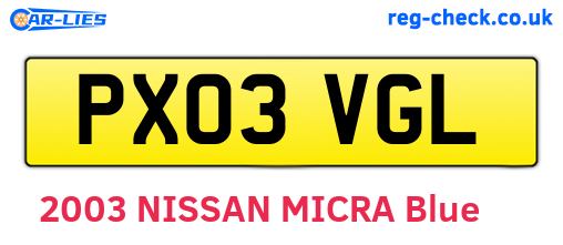 PX03VGL are the vehicle registration plates.