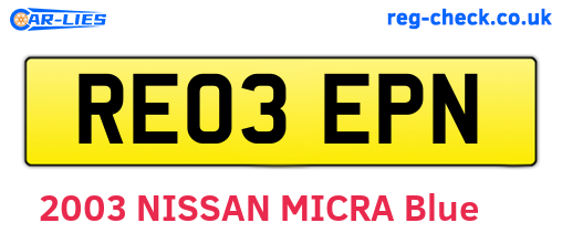 RE03EPN are the vehicle registration plates.