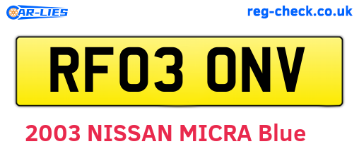 RF03ONV are the vehicle registration plates.