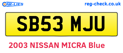 SB53MJU are the vehicle registration plates.