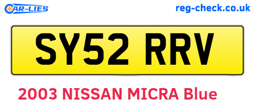 SY52RRV are the vehicle registration plates.