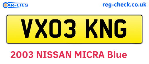 VX03KNG are the vehicle registration plates.