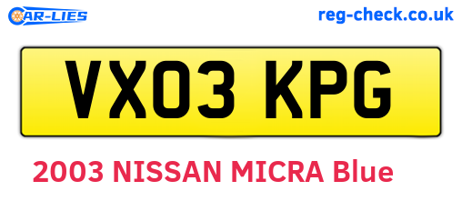VX03KPG are the vehicle registration plates.