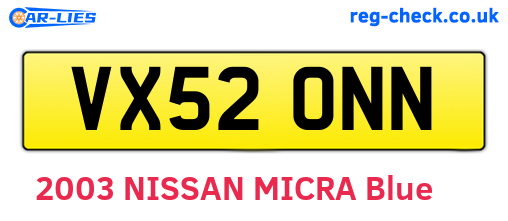 VX52ONN are the vehicle registration plates.