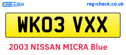 WK03VXX are the vehicle registration plates.