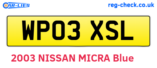 WP03XSL are the vehicle registration plates.