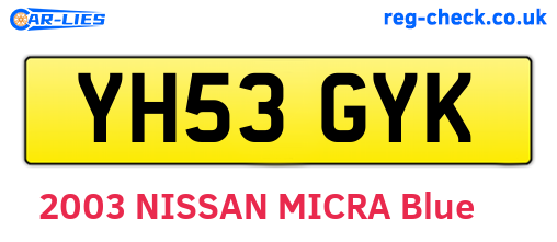 YH53GYK are the vehicle registration plates.