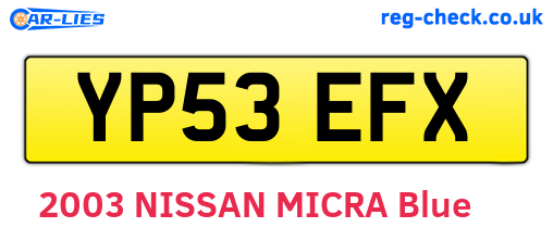 YP53EFX are the vehicle registration plates.