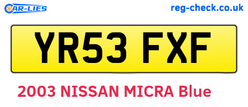 YR53FXF are the vehicle registration plates.