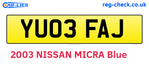 YU03FAJ are the vehicle registration plates.