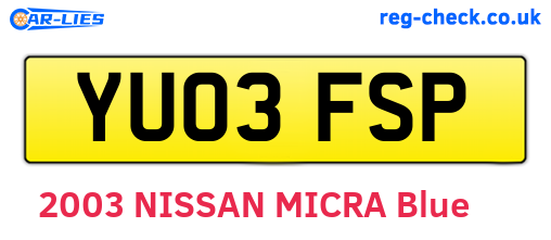 YU03FSP are the vehicle registration plates.