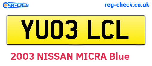 YU03LCL are the vehicle registration plates.
